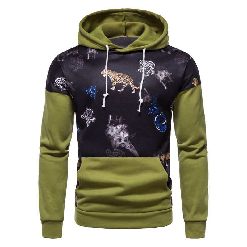 2021 jesienno-zimowa nowa męska moda codzienna drukowanie Plus rozmiar bluza z kapturem płaszcz bluzy bieganie Top trening Sudadera: XXXL / green