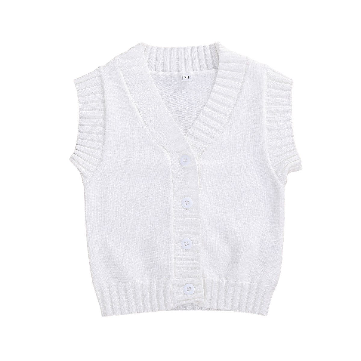 Born Girl Boy V-Neck Cardigans Knit Fall Sleeveless Sweater Button Down Anti-Pilling Wool Vest: White / 24M