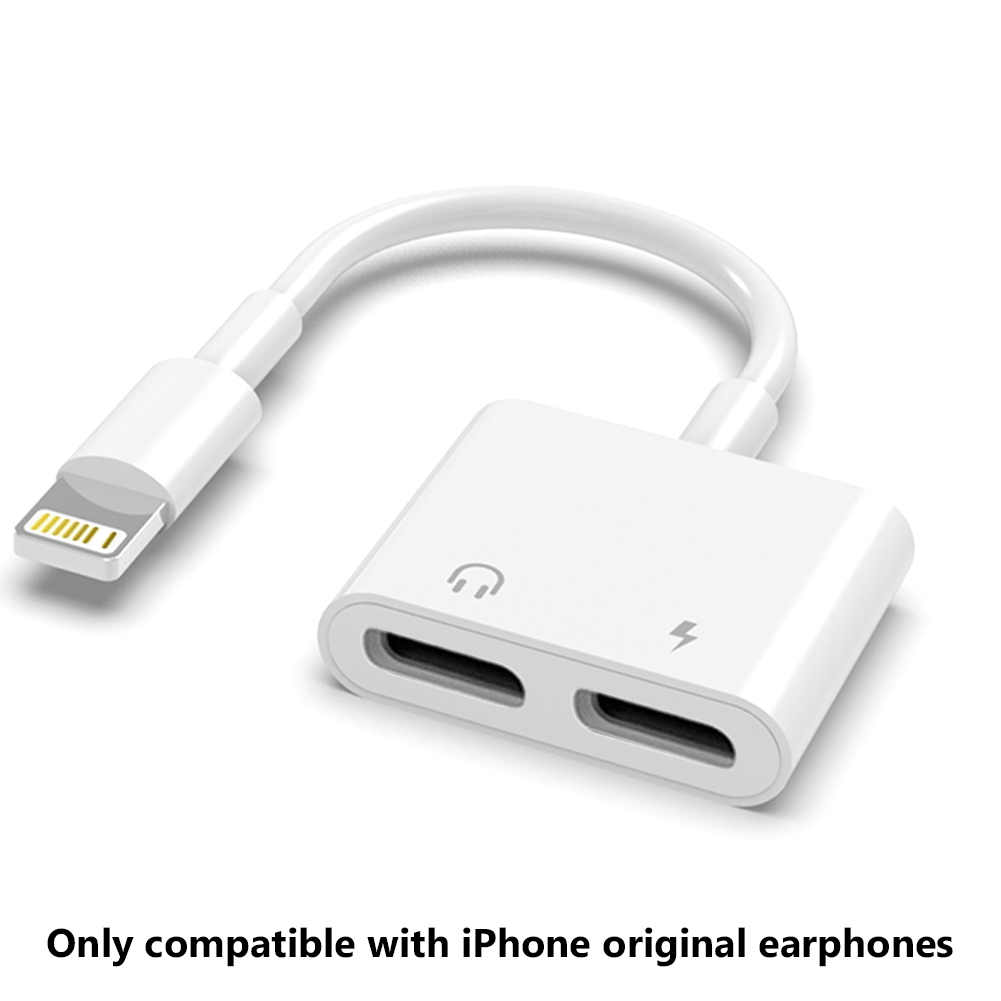 For Lightning to 3.5mm 2 in 1 Earphone Audio Adapter For iPhone 11 12 Pro 7 8 Plus X Charger Cable Phone Aux Dual Jack Splitter: Rose Gold