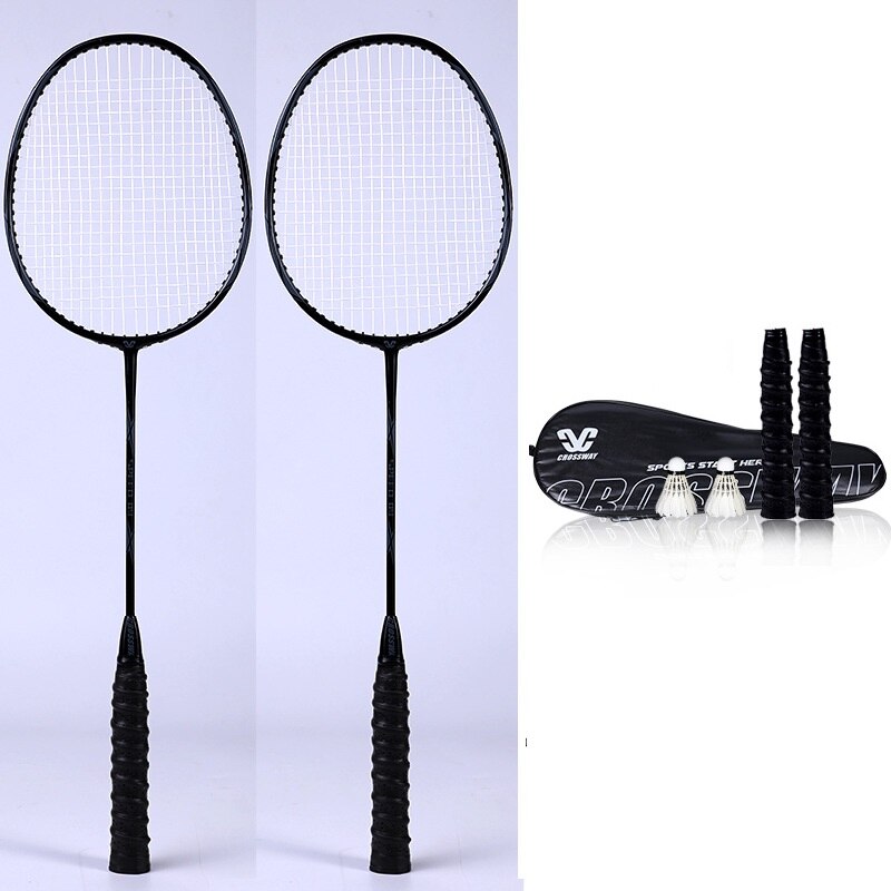 Ultra Light Double Badminton Racquet Carbon Lightest Playing Badminton Whole 2pcs Elementary Exercises Badminton Rackets Set: Dark Grey