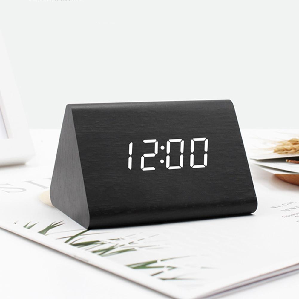 Desktop Decor Sound Control Usb Oplaadbare Led Digitale Houten Wekker