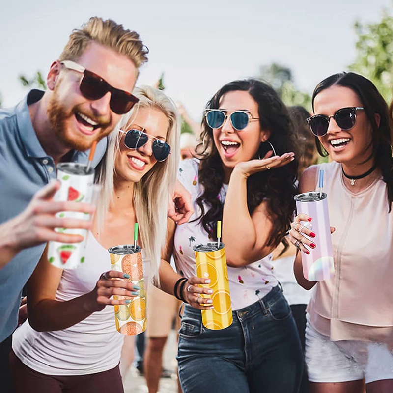 Kubki sublimacyjne, 20 uncji prosty pusty chudy kubek ze stali nierdzewnej z pokrywką i słomka metalowa-biały, 4 sztuki