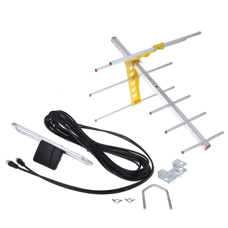 1Pc Outdoor 100 Mijl Amplified 8 Yagi Antenne Hd Tv 10dB Lange Range Uhf/Vhf/Fm Hdtv
