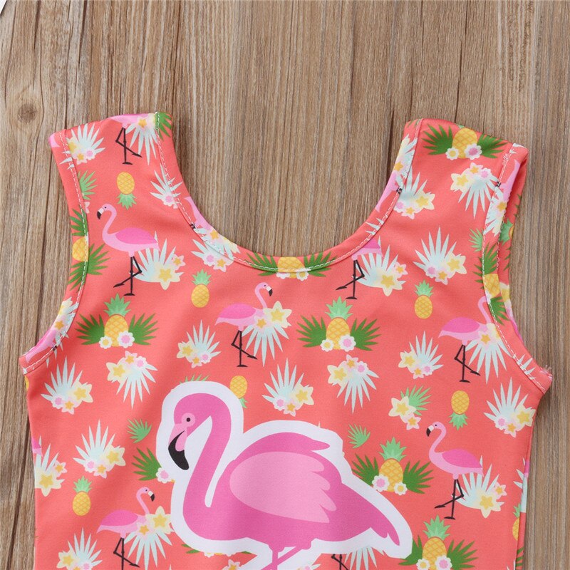 Sommer børn piger orange bikini baby pige flamingo mønster badetøj ærmeløs badedragt rygløs badedragt