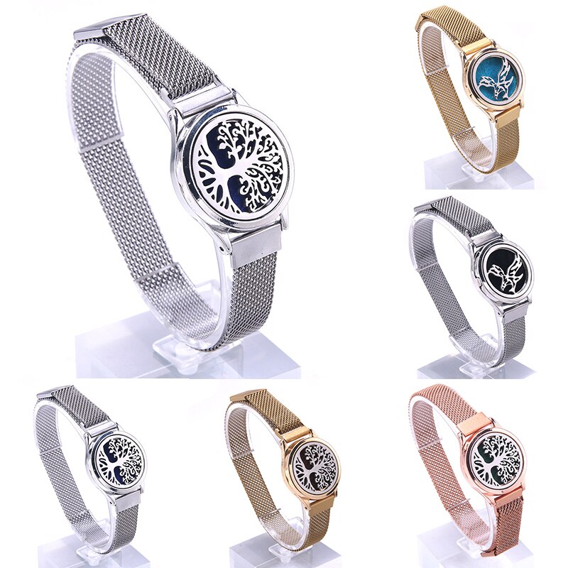 Aromatherapie Armband Rvs Medaillon Armband Horloge Polsbandje Essentiële Olie Aroma Parfum Medaillon Diffuser Armband