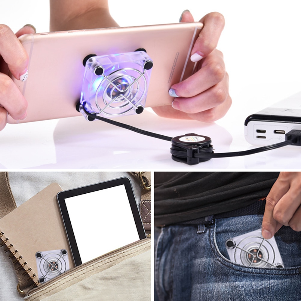 USB Charging Universal Mobile Phone Cooling Fan Accessories Game Removable Suction Cup Portable Home Mini Tablet Blue Light