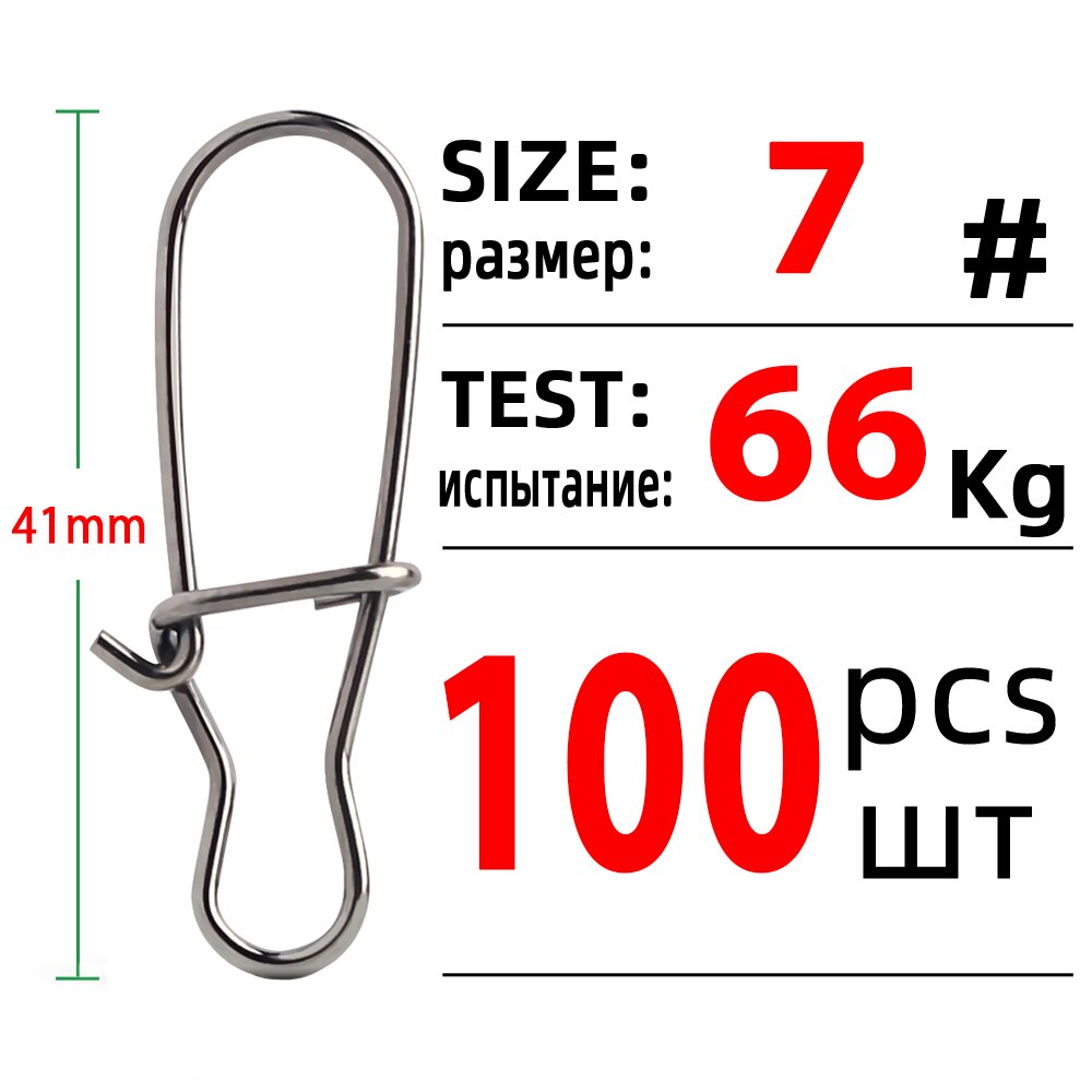Dndyuju 100 stk fiskeri flot kroget snapstift i rustfrit stål fisketønde drejelig lokkestik fisketilbehør hav: Størrelse 7 (41mm 66kg)