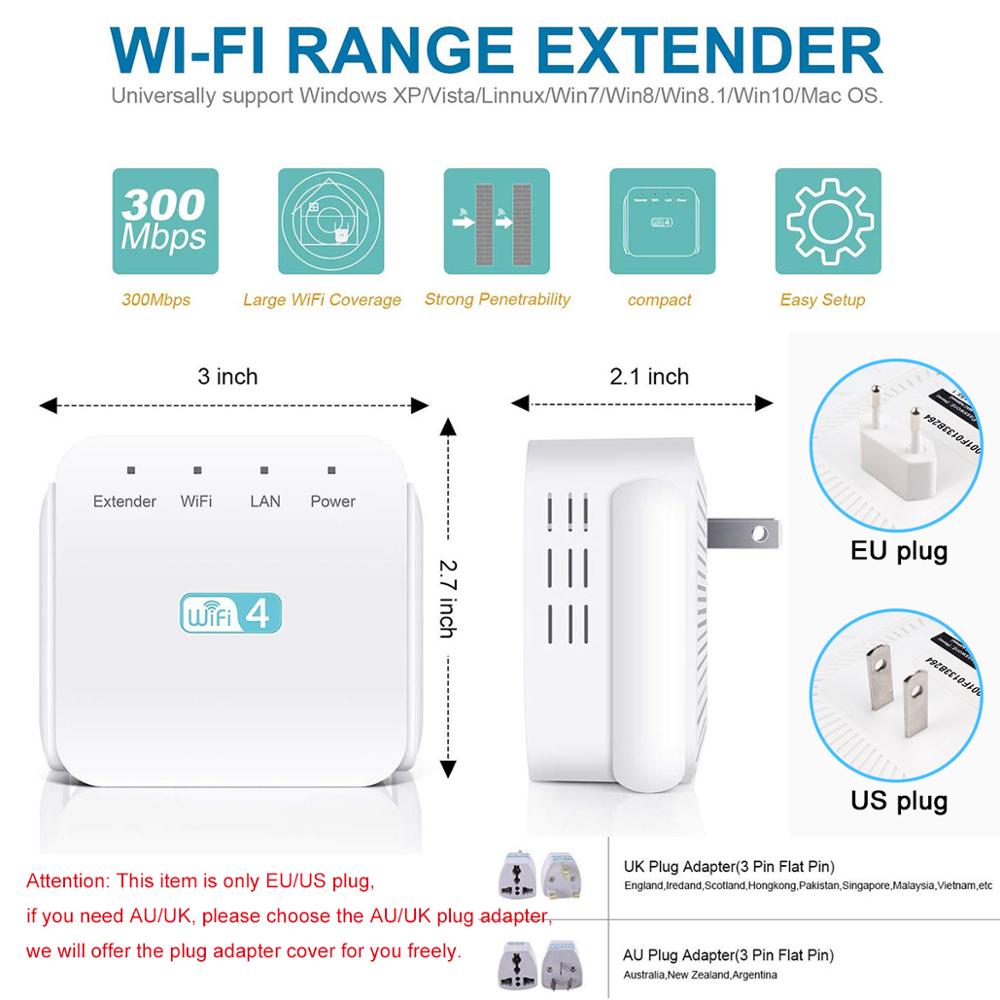 300Mbps Wireless WiFi Repeater Extender Amplifier 802.11N Wi Fi Booster Long Range Repiter Wi-fi Access Point AP Easy Setup