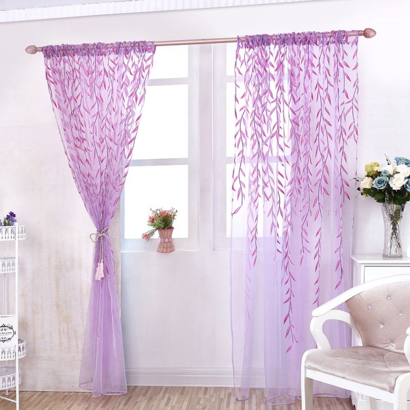 Modern Tulle Curtains for Living Room Bedroom Kitchen Green Leaf Sheer Curtains for Window Tulle Curtains Drapes
