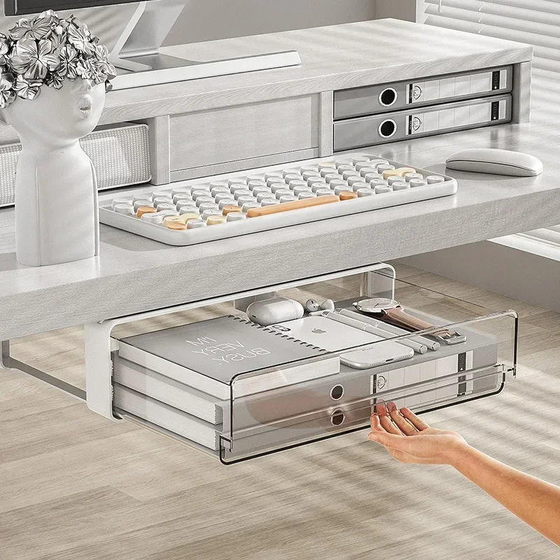 Desk Drawer Under Desk Storage, Slide Out-Drill-On Self-Adhesive Wardrobe Organizer Under Table Drawer for Home Office School