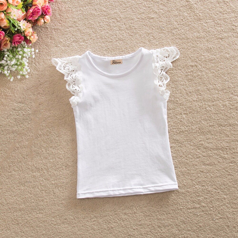 verano infantil niños algodón camiseta bebé niñas princesa sin mangas sólido cuello redondo encaje manga Tops
