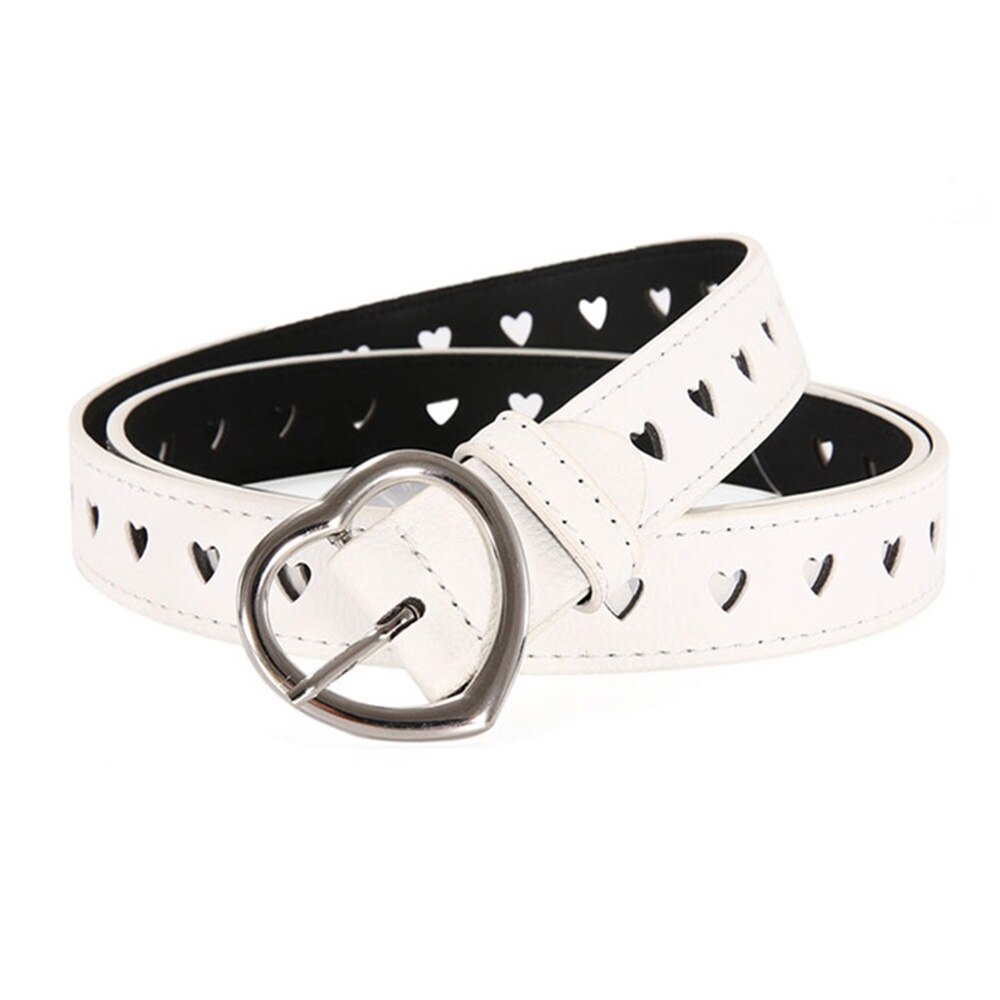 Cinturones de cuero con forma de corazón para mujer, accesorio Retro de celebridad de Internet, hebilla de Metal, color rosa, 2,3 cm de ancho, AK028