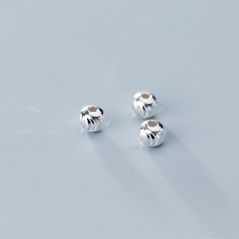 Cuentas redondas sueltas curvadas de Plata de Ley 925, abalorios manuales de 3mm, 4mm, 6mm y 8mm, 1 paquete