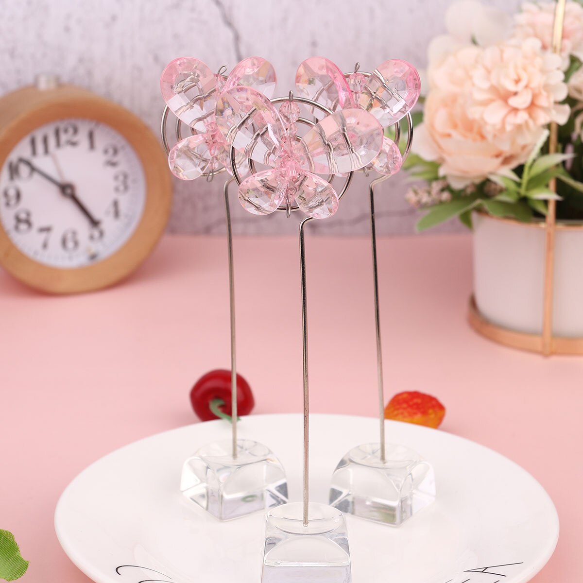 4Pcs Kaarthouder Naam Kaarthouder Crystal Butterfly Vorm Plaats Kaarthouder Memo Foto Houder Voor Wedding Party Tafel decor