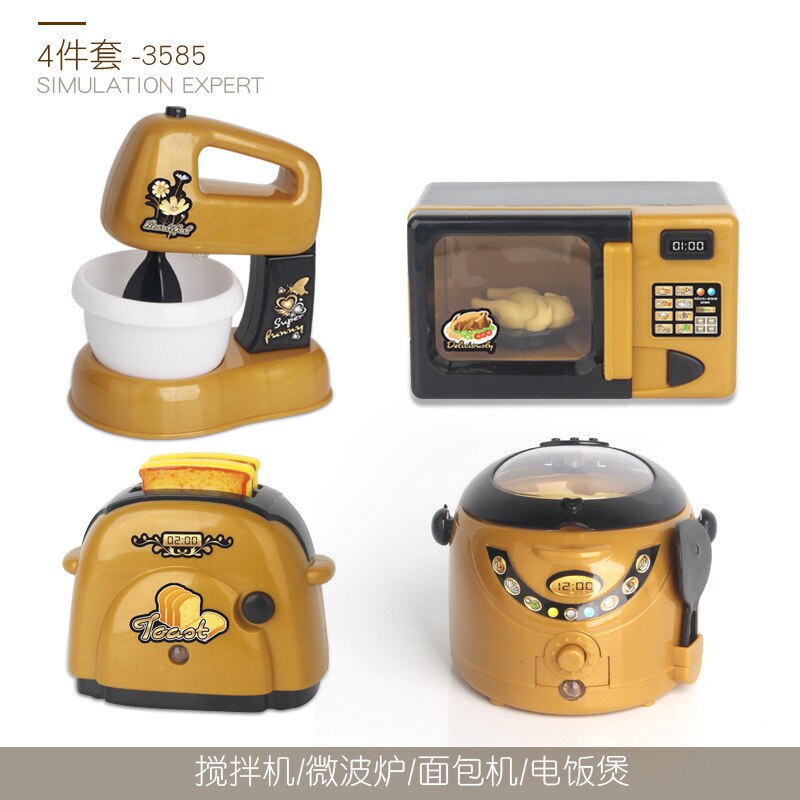 Online Celebrity Kinderen Mini Keuken Set Meisje Model Speelhuis Zwart En Gouden Kleine Apparaten Speelgoed Koelkast Wassen Ma: 3585 Four piece Set