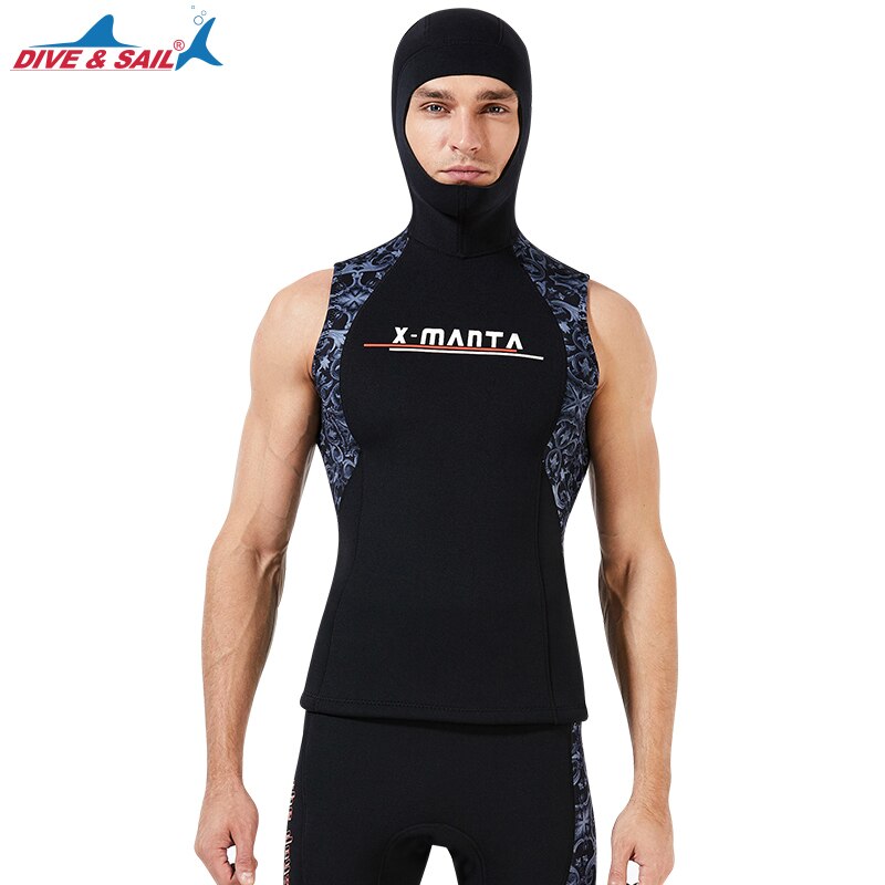 Chaleco de neopreno con capucha para hombre y mujer, traje de buceo de 3MM, tops de buceo de piel con capucha sin mangas