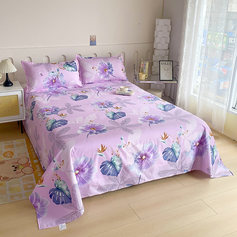Red Flower Printed Flat Bed Sheets for Double Bed Single/Queen/King Reactive Printed Top Sheets for Beds sabanas cama 150x200: Clear