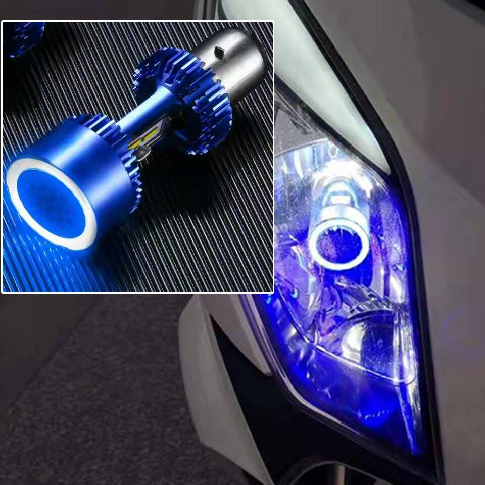 Hi-Low Beam H4 Motorfiets Koplamp Emc Blauw/Rode Hoek Eye Lamp Led Motor Koplamp Super Heldere Auto scooter Licht Wit 12/24V: BLUE 1PCS