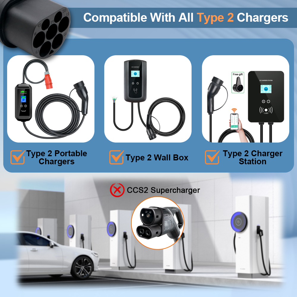 ERDAN 32A 1Phase 7,2 kW EV-Ladegerät-Adapter J1772 auf IEC62196 Adapter Typ2 auf Typ1 Elektrofahrzeug-Ladeanschluss