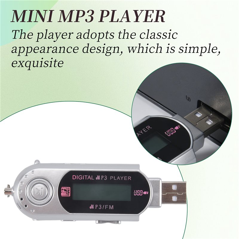NUOVO-Mini lettore MP3 USB 2.0, piccola chiavetta USB, lettore musicale LCD multilingue con jack audio da 3,5 mm, spegnimento au