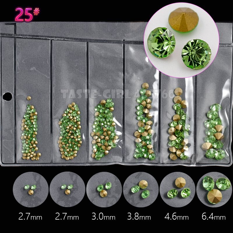 6 Gitter/Pack mischen 5 Größen Nagel funkeln V-Boden Scharf Diamant Edelsteine Arylic Nagel Kunst Strass Juwel dekorationen Manikübetreffend DIY GZ: GZZ25