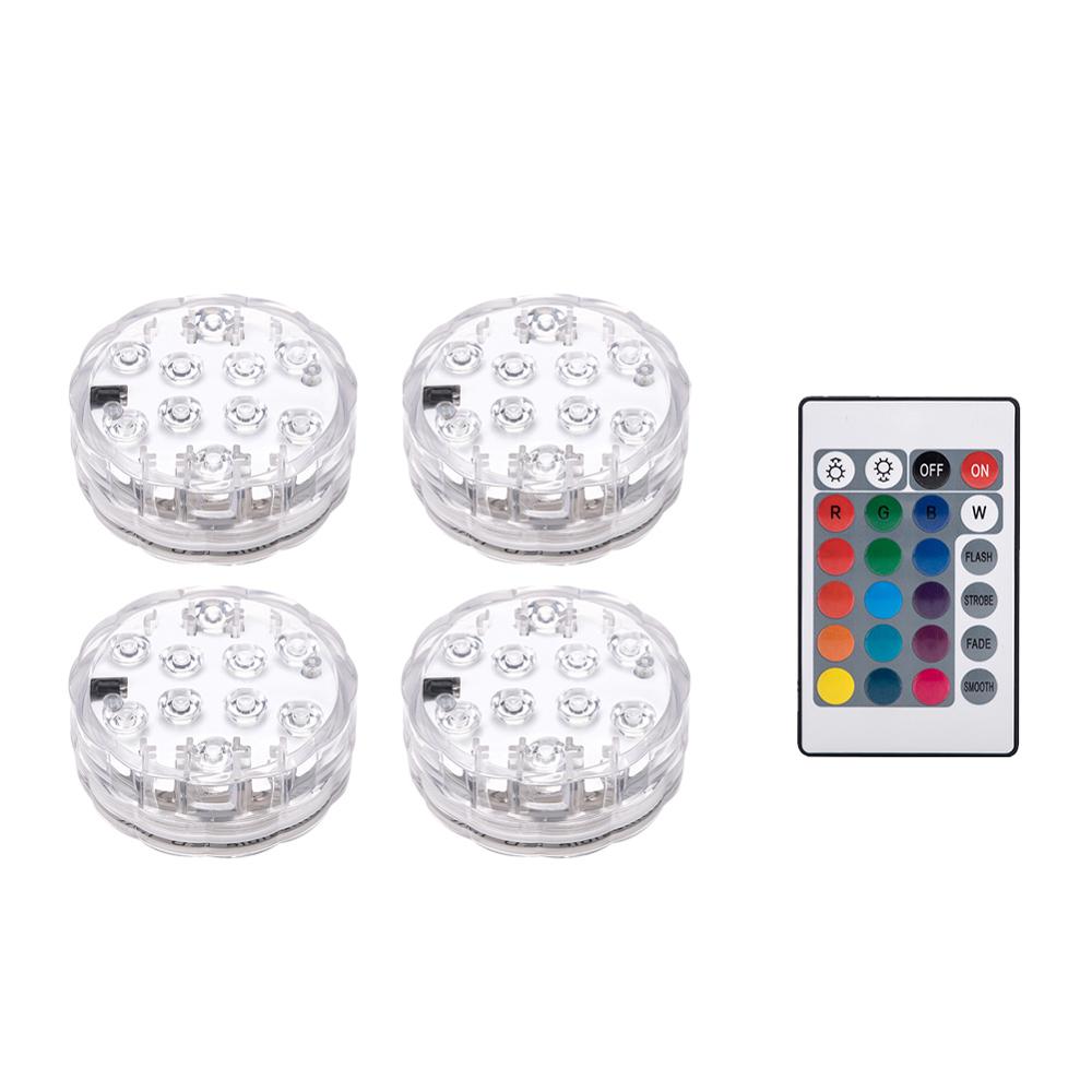 Led Duiken Knop Licht Aquarium Waterdichte Licht Kleurrijke Onderwater Afstandsbediening Licht Voor Zoutwater Zoetwater Vis: 4pcs