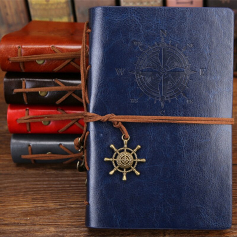 Kunstig pu rejsendes notesbog dagbog planlægning papirvarer vintage pirat spiral note bog journal ringbind blank skitsebog: Blå