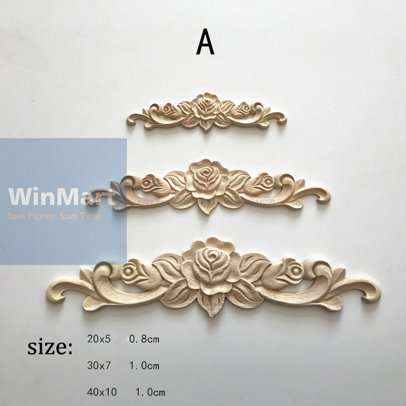 Decoración de puerta de armario de pared para el hogar, calcomanía tallada en madera, aplique de esquina, Marco Vintage sin pintar, 40x10 1