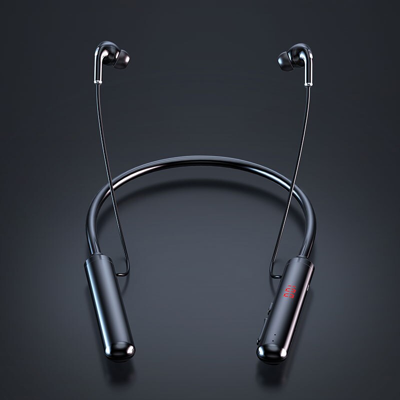 EARDECO-auriculares inalámbricos con Bluetooth y banda para el cuello, graves con audífonos estéreo de cancelación de ruido, batería de larga duración, TF, 600mAh: black