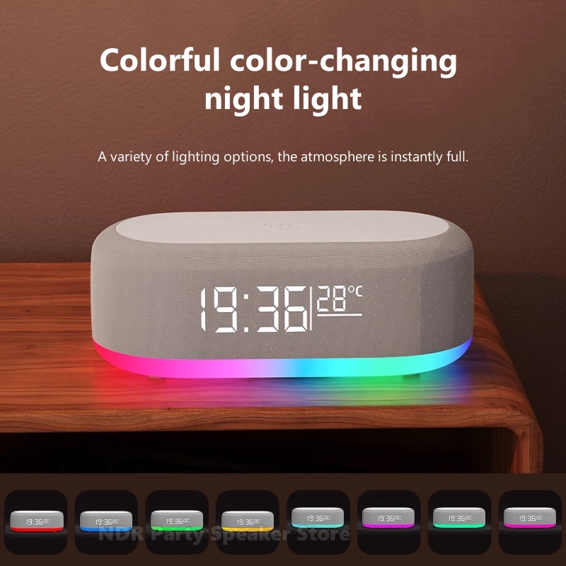 Multifunctionele 6-in-1 Bluetooth slimme luidsprekers met wekklok Kleurrijke RGB-sfeer Nachtlampje Draadloos opladen voor iPhone