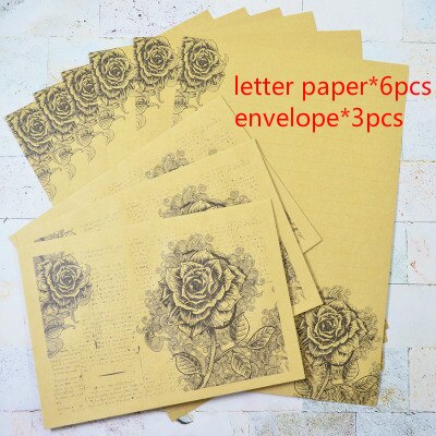 Romantic Rose Letter Paper Envelope Message Card Letter European Kraft Vintage Writing Love Paper Lettering Letter Set: C