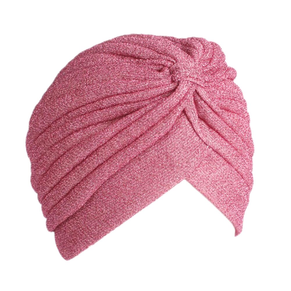 Snoet turban kasket kvinder mænd skinnende muslim hijab kvinde guld sølv glitter hovedtørklæde afslappet ensfarvet indisk hat: Lyserød