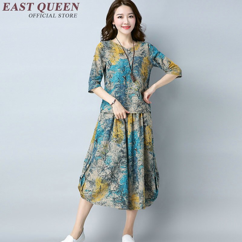 Chinese oosterse vrouwen tweedelige set zomer broekpak vrouwen vintage bloemenprint elegante dames broek pak AA2559 YQ