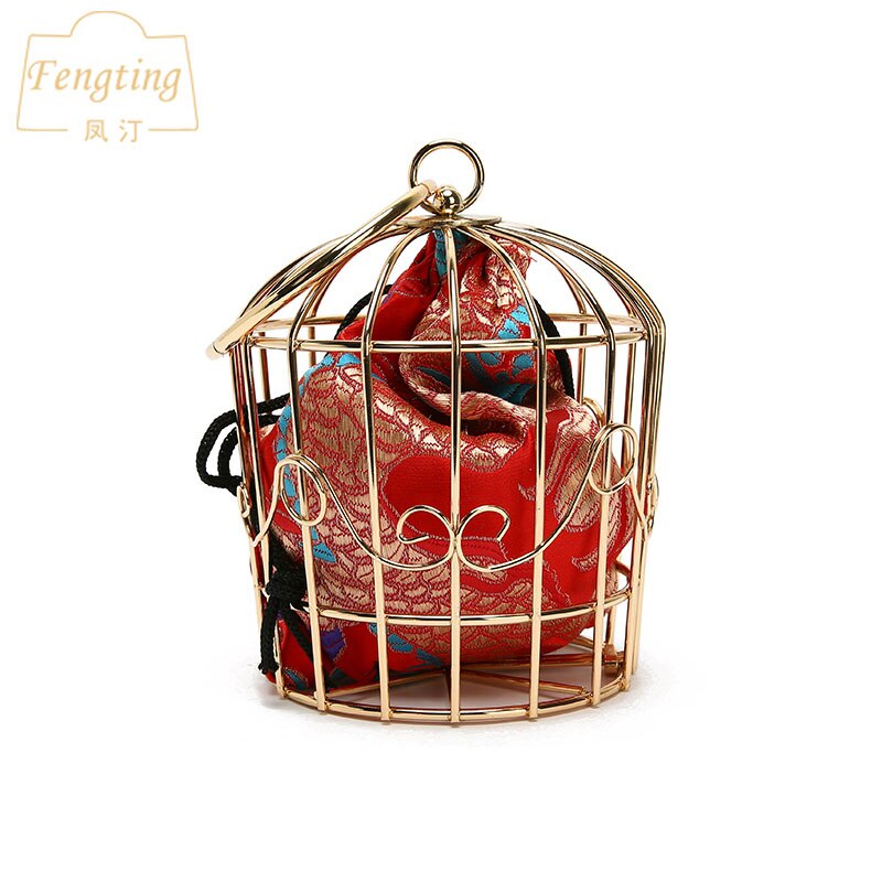 Delle donne Birdcage Da Sera Pochette In Metallo Telaio da Ricamo Secchio Gabbia di Uccello Mini del partito Della Borsa Catena dell'oro Della Borsa FTB172: red