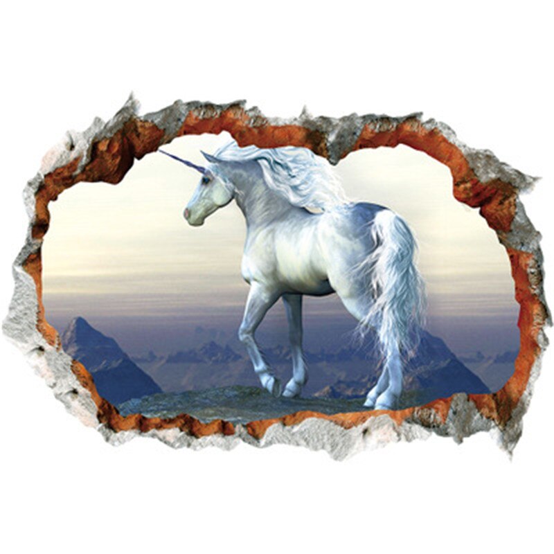 3D White Unicorn Wall Stickers For Kids Rooms Living Room Vinly Wall Decals Baby Bedroom Decorative Stickers Muursticker