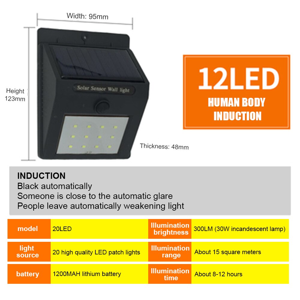 Led Zonne-straat Licht 20 LED PIR Motion Sensor Wandlamp Thuis Outdoor Waterdichte Wandlamp Lampadaire Solaire Exterieur