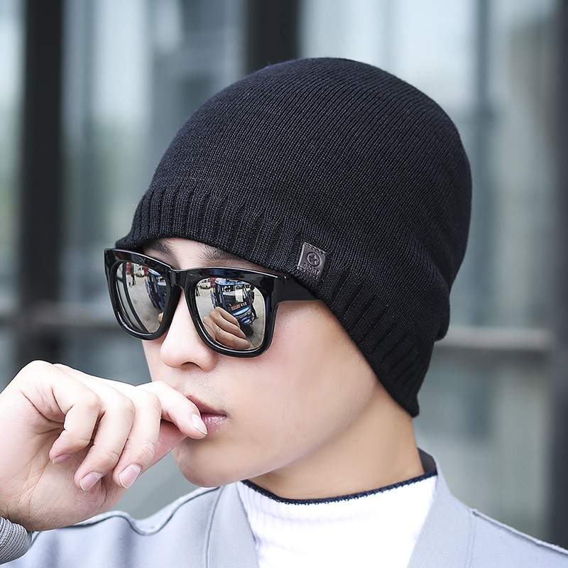 Gorro de lana merina australiana para hombre, gorro ligero y cálido con Calavera, 100%: Black