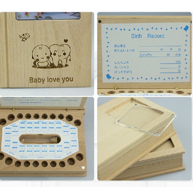 Baby Tooth Storage Box Wooden Milk Teeth Memory Organizer Keepsake Box for Children Boys Girls Souvenirs