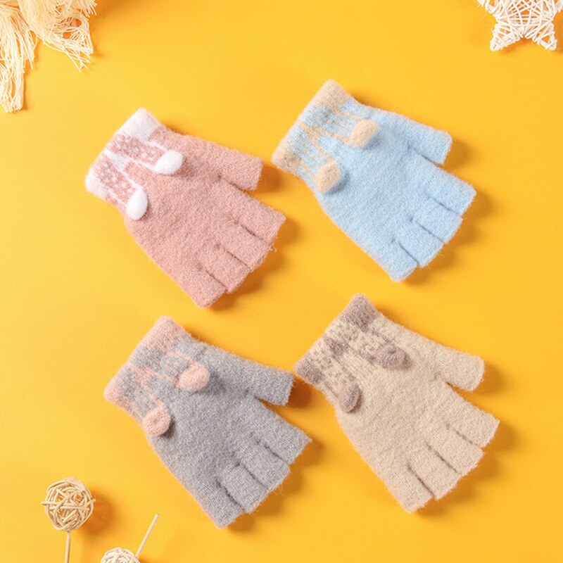 Herfst En Winter Baby Kinderen Leuke Animal Cartoon Fluwelen Warme Handschoenen Voor Jongens En Meisjes Zachte Half-Vinger Handschoenen kid 'S