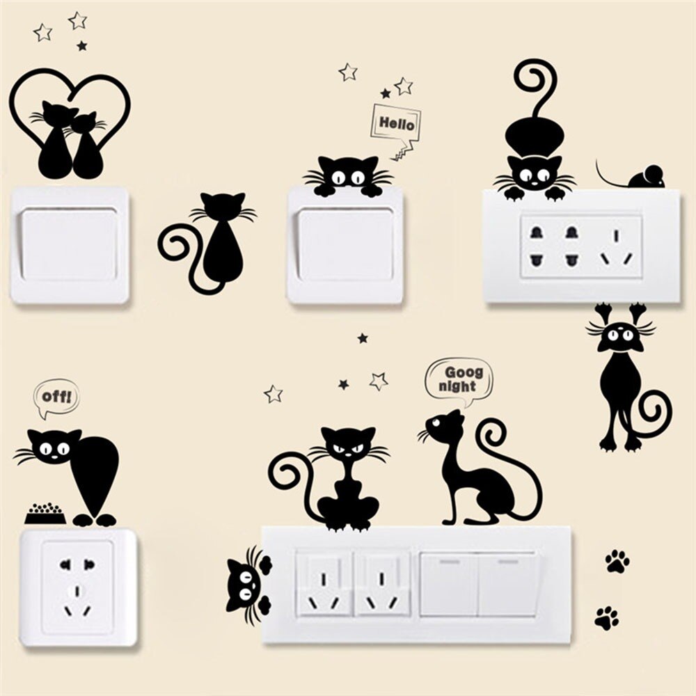 Diy Mooie Kat Switch Muurstickers Badkamer Cartoon Thuis Woonkamer Slaapkamer Home Decor Creatieve Katten Muurstickers: Default Title