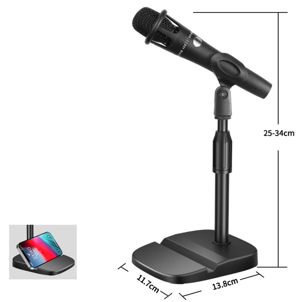 Soporte de micrófono ligero, trípode de escritorio, soporte de mesa portátil, Clip, soporte de micrófono ajustable con Kit de Base multiusos: Negro