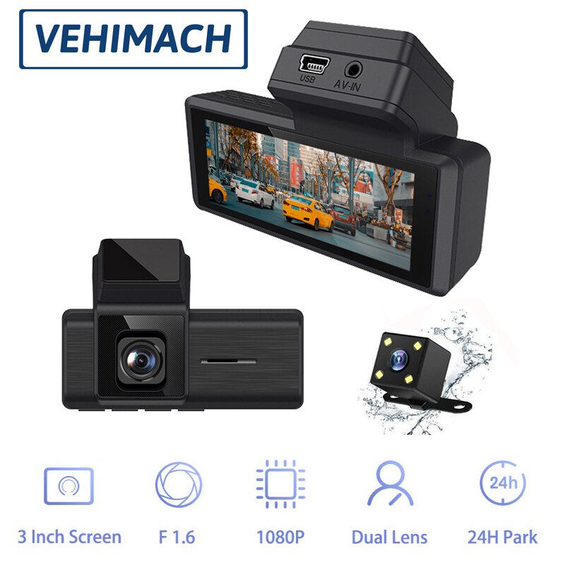 Hidden Dash Cam Dual Camera 1080P 3'' Car DVR Mirror IPS Touch Auto Video Recorder Dashcam 24h Parking Lens Sensor Night Vision