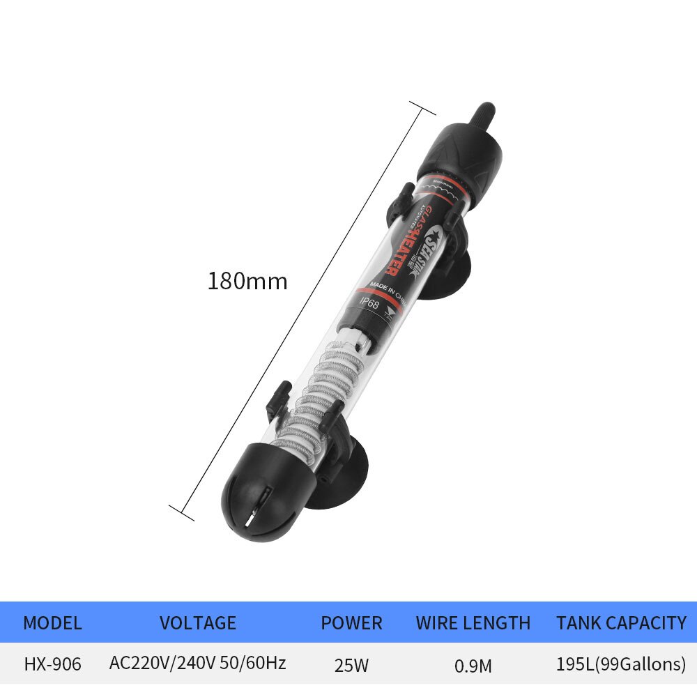 Riscaldatore per acquario 25W/50W/100W/200W/300W riscaldatore per serbatoio di pesce sommergibile asta di riscaldamento a temperatura costante acquario essenziale: HX906-25W / EU Plug