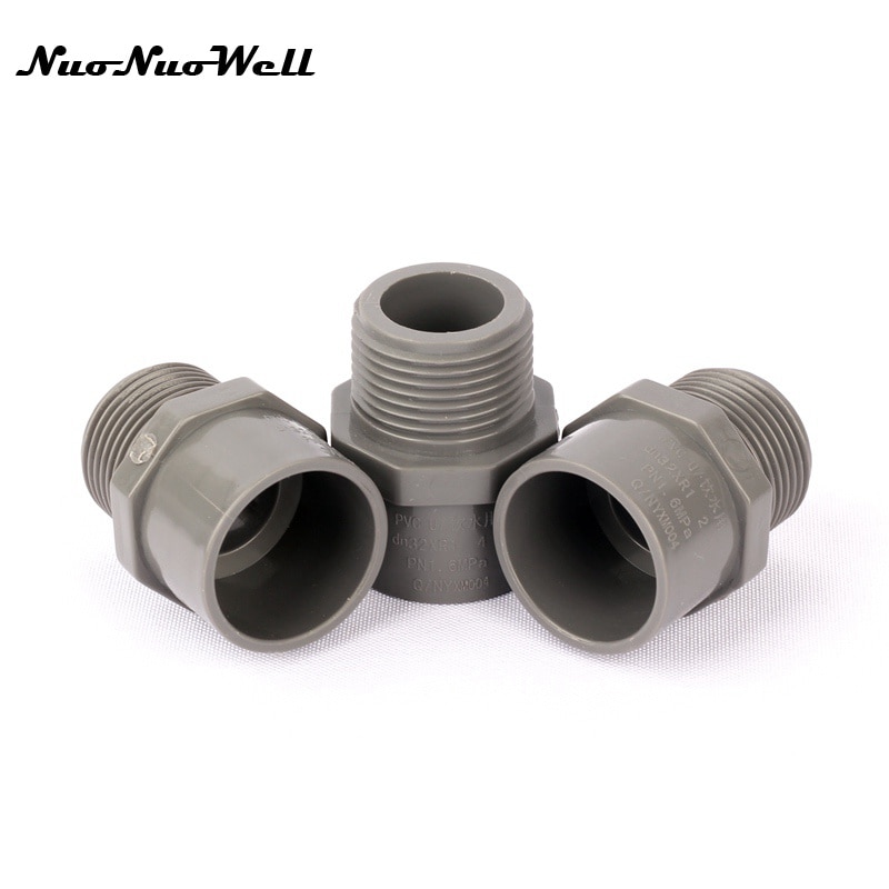 2pcs NuoNuoWell PVC 1"-32mm Male Thread Connector Garden Micro Drip Irrigation Watering System Fittings Hose Connector Parts