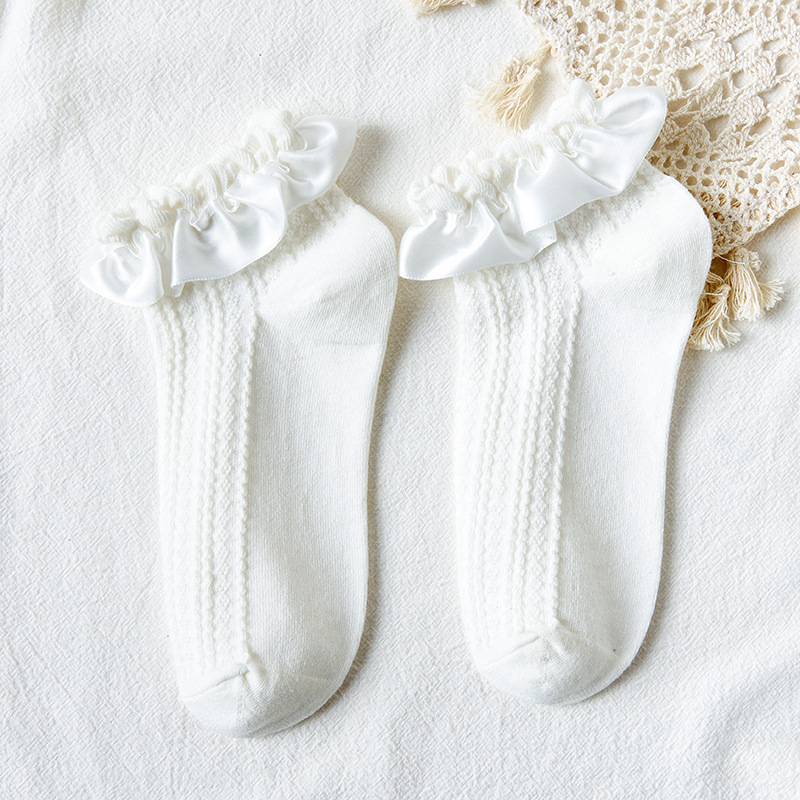 1 Pair Lolita Style Japanese Maiden Lovely Woman Lace Short Socks Spring Summer Autumn Sweet Ruffle Cotton Socks: 2-White
