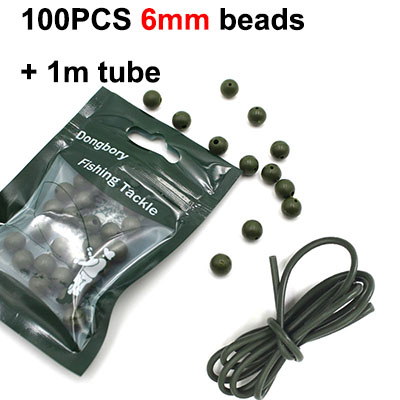 100 Stuks Karpervissen Chock Bead + 1M Helicopter Tubing Siliconen Rig Buis Voor Karpervissen Hair Rig Heli rig Tackle Accessorie Kit: 100PCS 6mm Beads