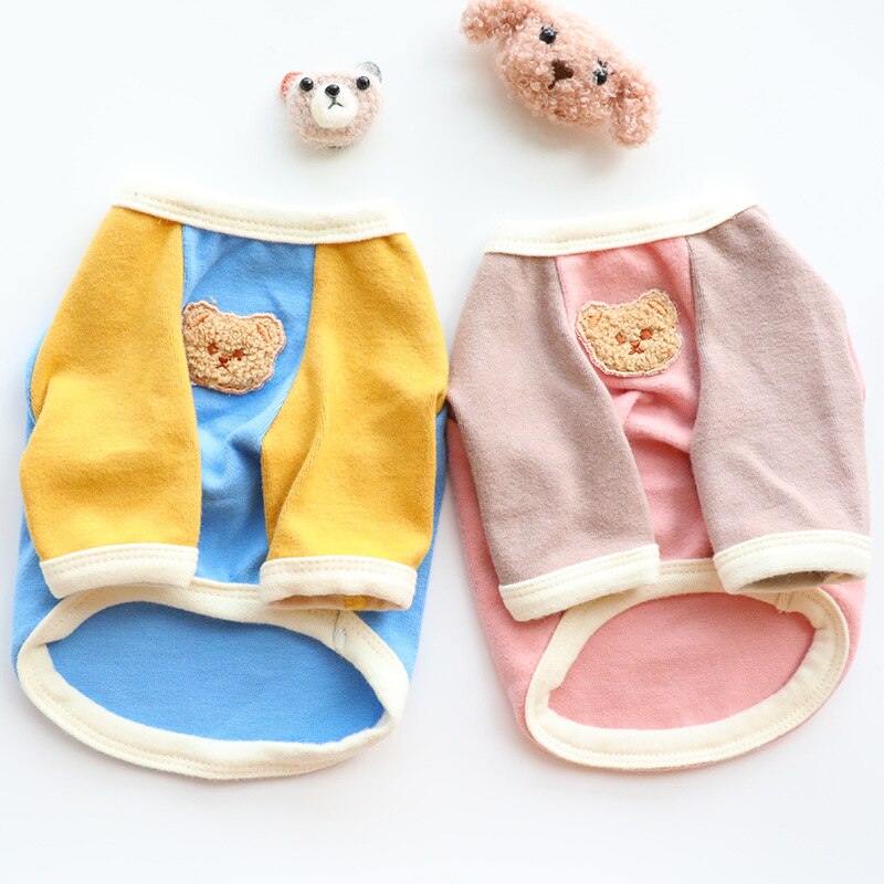 Dog Bear Contrast Color T-shirt Dog Clothes Autumn and Winter Clothes Cat Princess Bottoming Pajamas Home Teddy Small Dog