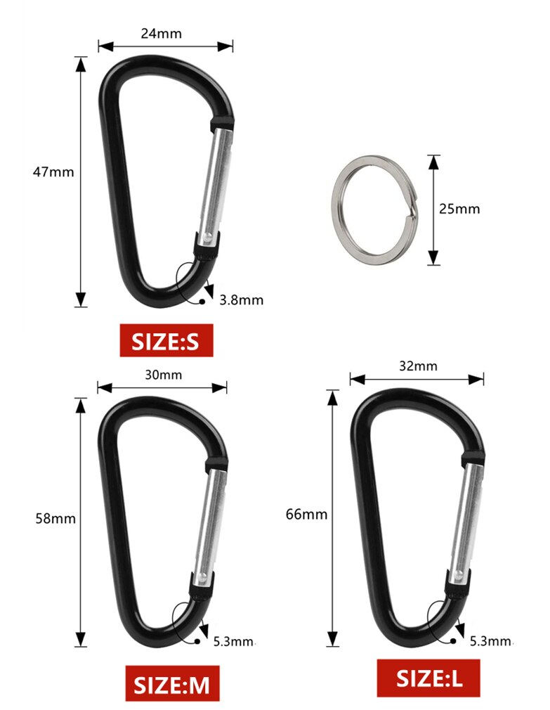 10 Pack Carabiner With Nickel Plated Key Rings Mini,Small Aluminum Keychain holder Outdoor Accessories Backpack hook D-Shape Bot