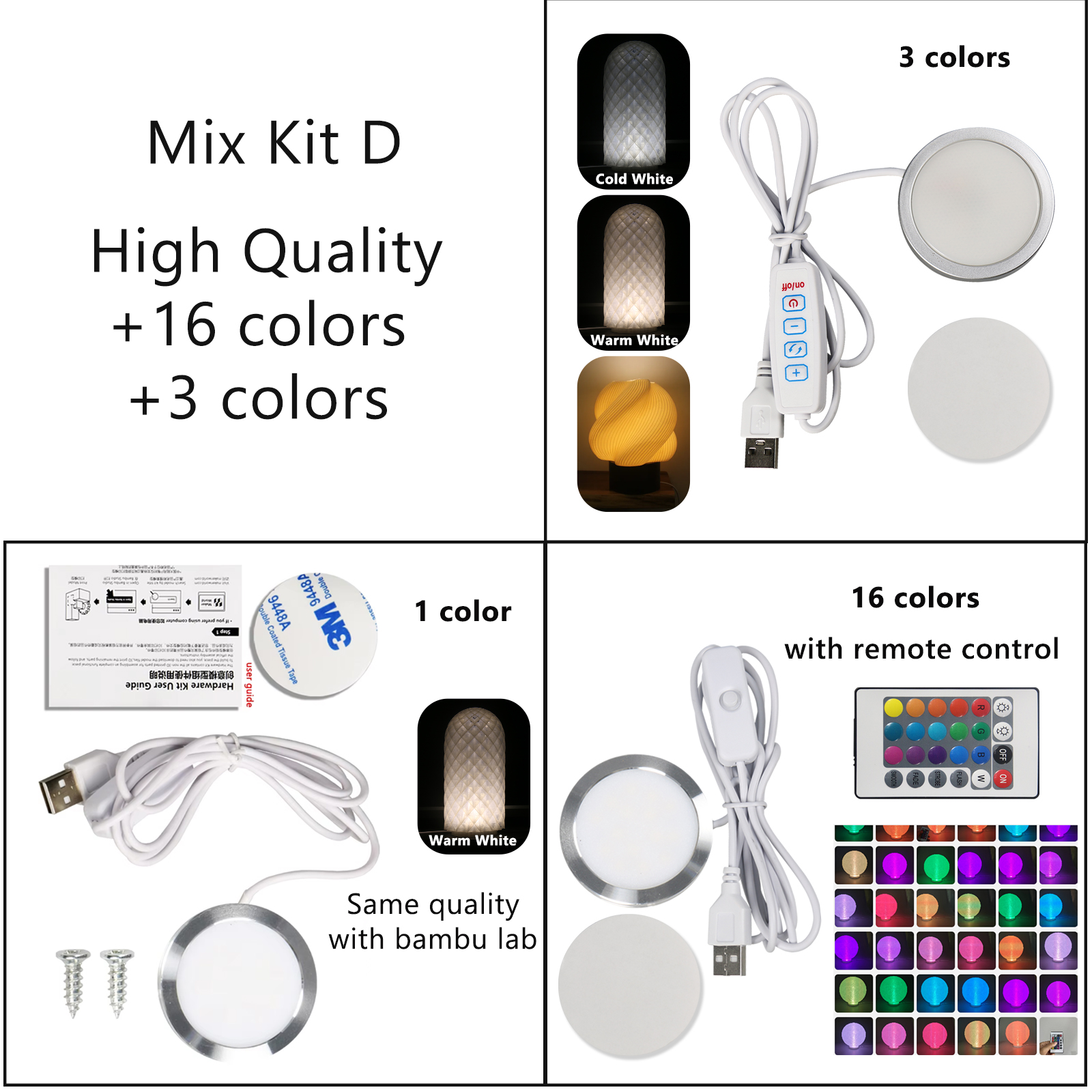 For Bambu Lab Led Lamp Kit Adjustable Light Kit Led Light Parts Hardware DIY Model white /cold/warm light Without Lamp shell 001