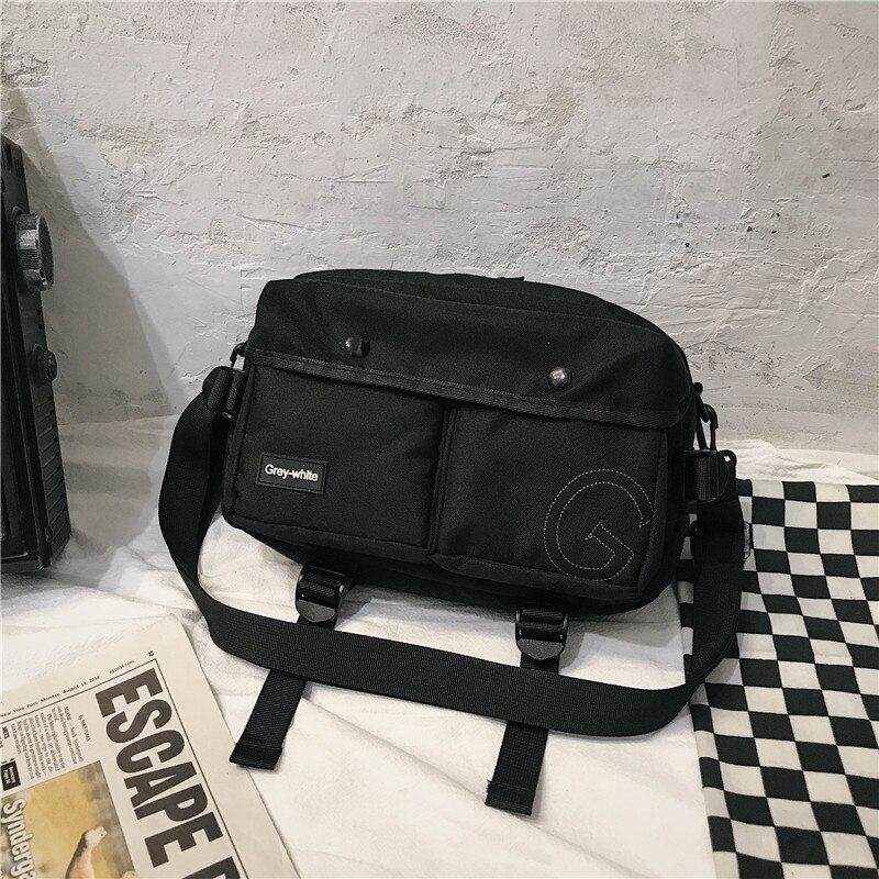 Saco do mensageiro casal marca de moda saco de ferramentas ins função saco de desporto menina selvagem diagonal bolsa de ombro: Black